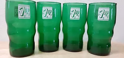 Set Of 4 Vintage Green 7-up Drinking Glasses Wavy 5   Mint  • $22.25