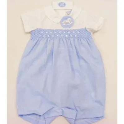 Baby Boys Romper Suit Outfit Spanish Romany  ~ Spot ~ Blue White Stripe 0-9M~abg • £12.95