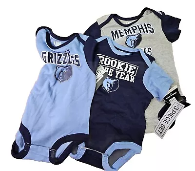 3 Piece Memphis Grizzlies Bodysuit Romper Rookie Shirt Infant 3-6M Blue Gray N8b • $9.99