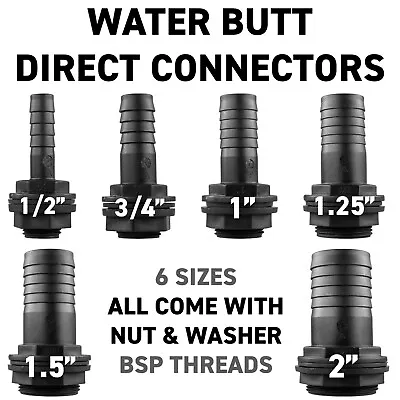 Water Butt Connector Adapter Tank Fitting 1/2  - 2  Barb Replacement Pipe Outlet • £7.39