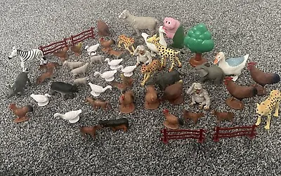 Animal Figures Toys Bundle - Zoo Farm Wild Pet Assorted Animals + Trees Fence • £9.99