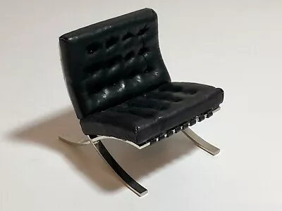 Dolls House Miniature 1:12 ARTISAN Black Leather Barcelona Chair By KIM SELWOOD • $179.22