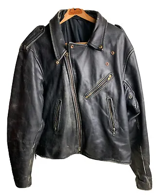 Distressed Black Leather Jacket Men Xl-XXL Biker Motorcycle Coat Destroyed Moto • $95.99