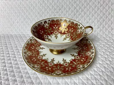 Alka Alboth Kaiser Tea Cup & Plate Red Gold Floral Rose Bavaria Germany • $66.24