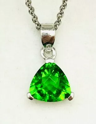 P71010 Mt St Helens Green Helenite Trillion 10mm 2.1Ct Sterling Silver Pendant • $30