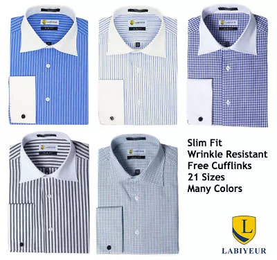 Men's Dress Shirt Slim Fit Long Sleeve Spread Collar French Cuffs From Labiyeur • $24.99