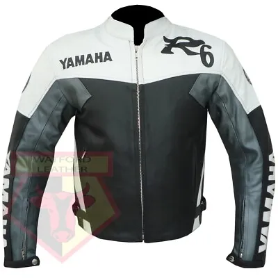 Yamaha R6 Motorbike Black And Grey Cowhide Leather Armored Lightweight Jacket • £149.99