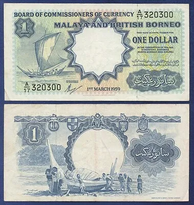 Malaya & British Borneo 1 Dollar 1959 Very Fine Prefix A17 • $20