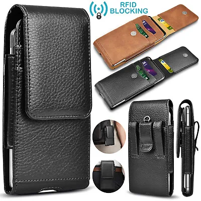 Cell Phone Holster Belt Clip Loop Pouch Leather Wallet Case Cover W/Card Holder • $8.89