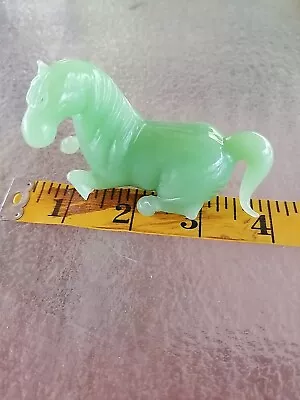 Jade Colored Glass Chinese Peking Horse Figurine 3  Nicely Posed & VTG • $15