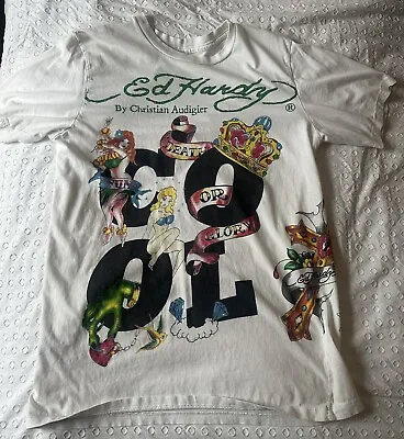 Ed Hardy By Christian Audigier T-Shirt Size M Crew Neck Made In USA Cotton • £30