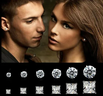 £4.35 • Buy 2Pcs Mens Womens DIAMOND CUT CRYSTAL DIAMANTE Sterling Silver Ear Studs Earrings