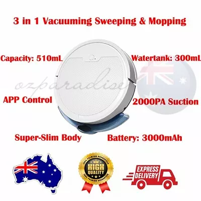 3 IN 1 Robot Vacuum Cleaner Wet Mopping Sweep Floors Carpet Smart APP WIFI WHITE • $158.60