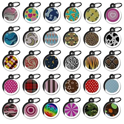 Personalised Pet ID Tags For Dogs Cute Pattern Design Dog Name Tag Metal Disc • £8.99