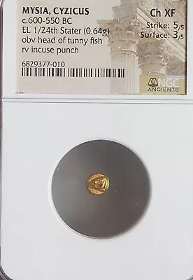 Mysia Cyzicus Tunny Head 1/24th Stater NGC CH XF Ancient Electrum Coin • $895