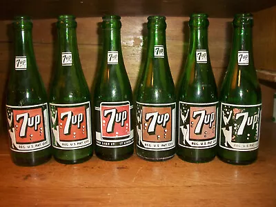 Six Vintage 7-up 7oz Bottles 7 Bubbles Swimsuit Girl Soda Pop • $39.99