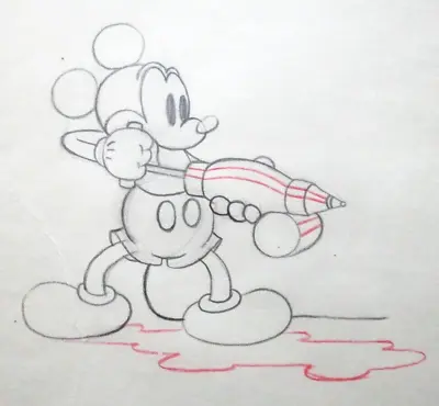 1935 Mickey Mouse Original Production Cel Drawing WALT DISNEY - MICKEY'S GARDEN • $575