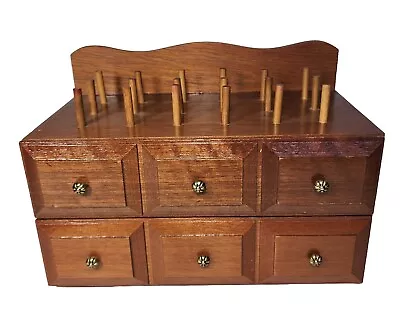 Vintage Wood Thread Bobbin Organizer Sewing Box W 2 Drawers 18 Rods EUC Footed  • $26.95