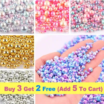 Round Fake Pearl Beads Gem Loose Balls 3-10mm DIY Handicraft Making Holes Decor • £4.72