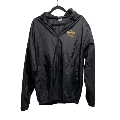 Hard Rock Cafe Amsterdam Packable Lightweight Black Gold Zip Jacket Hood OSFM • $15