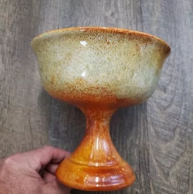 Vintage Haeger Pedestal Planter Vase  Green Orange Drip Glaze Pottery 6” Tall • $15.99