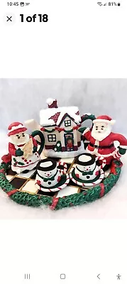 Vintage Miniature Christmas Tea Set Mr & Mrs Clause  Snowman  1995 • $17.50