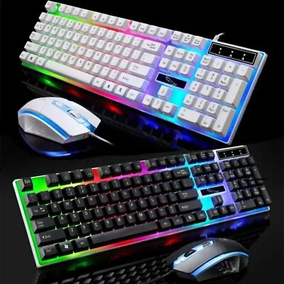 Gaming Keyboard Mouse Set Pad Rainbow LED Wired USB For PC Laptop PS4 Xbox One • £9.69