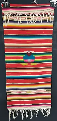 Vtg Mexico Mexican Blanket Serape Sarape Runner Pictorial Of Person Ca:1940 • $45