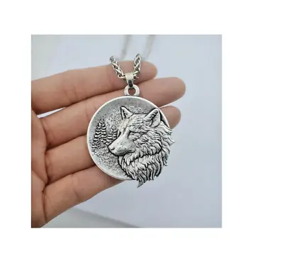 Large Heavy 2 Side WOLF FOREST TREE Pendant 925 Sterling Silver 24  Necklace Men • $19.88