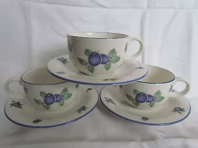 £14.99 • Buy 3 X Pretty Doulton Everyday Blueberry Fine China Cup & Saucer Sets -tc1204