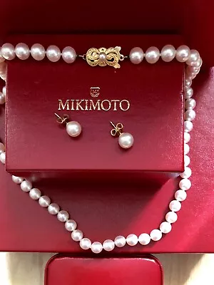 Mikimoto 18k Set Of Pearl Necklace And Earrings With Red Original Box “6.5-7mm” • $3100