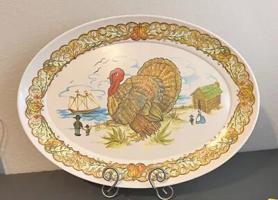 VINTAGE BROOKPARK MELMINE MELMAC 21  TURKEY PILGRIMS PLATTER No.1521 • $22