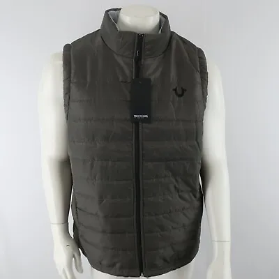 True Religion Puffer Vest Jacket Mens Medium Full Zip Granite Gray $149 • $59.88