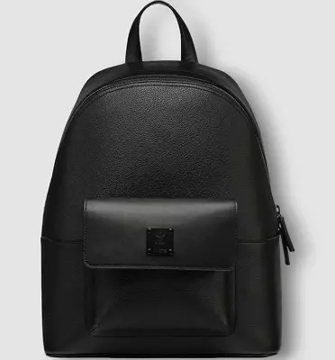 $1690 MCM Men's Black Stark Medium Leather Backpack School Work Travel Bag • $484.96