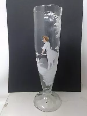 Antique Blown Glass Mary Gregory 9  Vase • $29.99