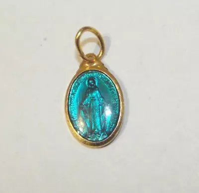 Vtg New Gold Tone Blue Enamel Miraculous Virgin Mary Snake Charm Medal France • $20