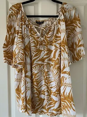 Ladies Designer Size 20 Mustard And Ivory Floral Tunic Type Top  • £5.50