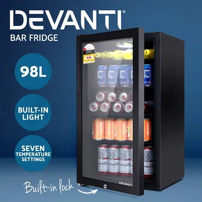 $449.95 • Buy Devanti Bar Fridge Glass Door Mini Fridge Freezer Refrigerator Countertop 98L