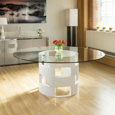 £1033.85 • Buy Modern Funky Large Round White Oak And Clear Glass Dining Table 1800mm