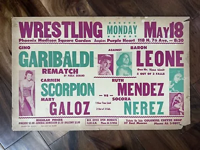 Vtg 1950s Wrestling Poster GINO GARIBALDI Vs BARON LEONE Phoenix AZ!!! • $20.50