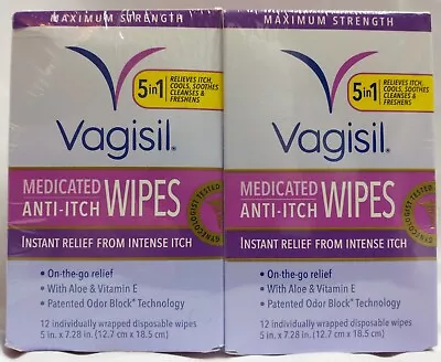 $19.95 • Buy 2X Vagisil Anti-Itch Medicated Wipes For Women 12 Ct. Each Wrapped Exp. 01/24 D7