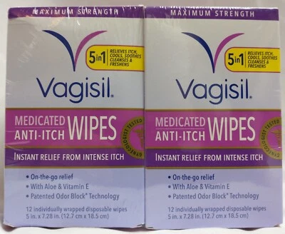 $19.95 • Buy 2X Vagisil Anti-Itch Medicated Wipes For Women 12 Ct. Each Wrapped Exp. 01/24 D7