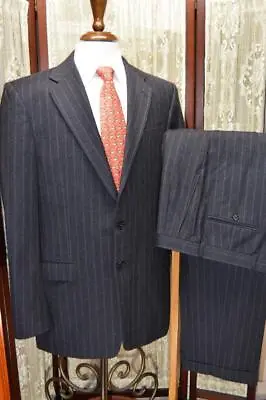 USA Hickey Freeman 41 L Gray W/ Blue Pinstripe Thick Flannel Wool Suit Y7j5 • $59.67