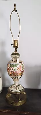 Vintage Signed Capodimonte Cherubs Pierced Porcelain Lamp Brass Dolphin Base  • $25