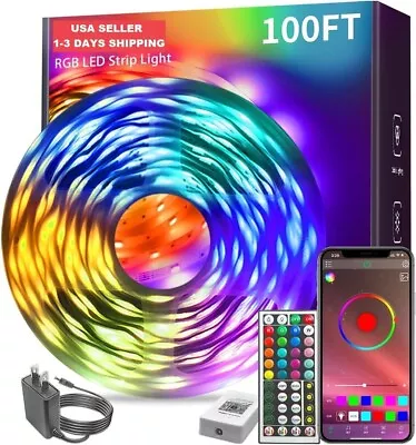 New LED Strip Lights 100ft Music Sync Bluetooth 5050 RGB Room Light With Remote • $17.99