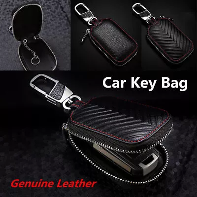 Exquisite Black Genuine Leather Car Key Cover Holder Key Bag Protector • $8