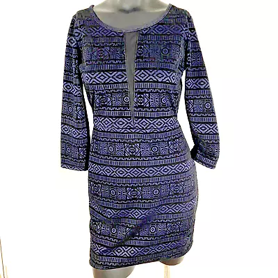 Charlotte Russe Mini Dress Sz M Party Burn Out Blue Black Aztec Tribal Cut Out • $12