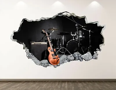 Guitar Wall Decal Art Decor 3D Smashed Music Band Sticker Room Mural Gift BL128 • $69.95