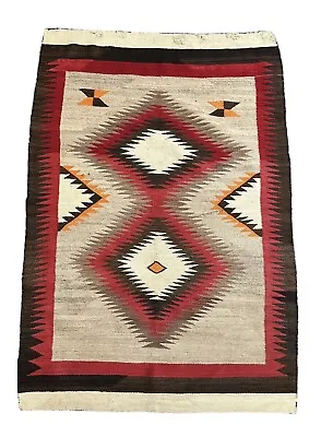 Handmade Vintage Wool Navajo Rug Geometric Red 3'3 X 4'4 • £530.82