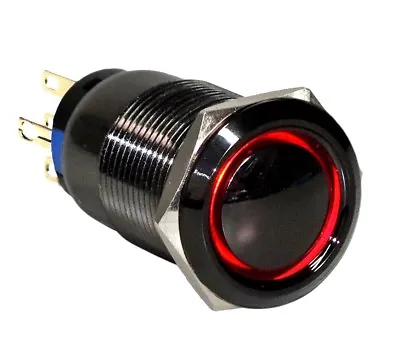 19mm Black Stainless Momentary Dome Push Button RED LED  Halo Switch US • $10.99